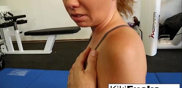  Kiki Daire stretches in yoga then stretches her mouth around the dick